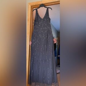 Grey sequined dress, full length, some beading missing as shown in photos.